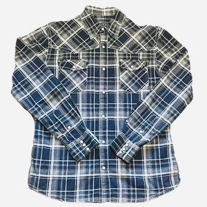 Men’s BKE Buckle Athletic Fit Medium Pearl Snap L/S Blue Cowboy Shirt Size M